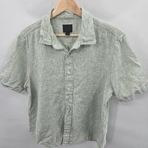 14th and Union Light Green Linen/Cotton Short Sleeved Button Down Large
